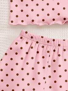 Cream Color, Young Girl Casual Simple Slim Fit Cartoon Pattern Cami Top And Shorts Set, Suitable For Summer Home Wear, Cami Set, Cami And Shorts Set, Easy Comfort - Multicolor - View 7