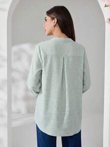 Veilorie 新款刺繡條紋休閒舒適百搭日常度假長袖襯衫 - 綠色 - 查看 6