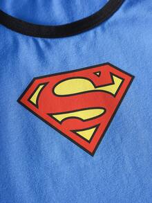 SUPERMAN X SHEIN Young Boy Geometric Print Casual Tank Top And Shorts - Blue - View 5