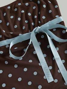 SHEIN MOD Polka Dot Print Bow Asymmetric Ruched Mesh Top - Multicolor - View 5