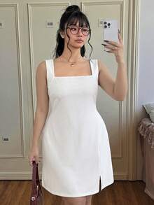 CovetEZ 大尺碼春夏黑色吊帶連身裙 外穿款 - 白色 - 查看 5