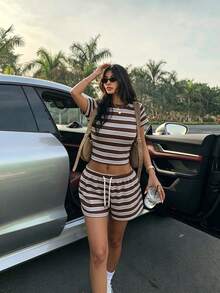 Muchica 2025 New Women's Casual Bow Rabbit Print Loose Short Two Pieces Set Daily Wear - Multicolor - View 4