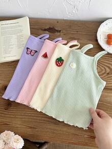 SHEIN 4pcs Young Girl Dopamine Cute Fruit Pattern Ribbed Fabric Tank Top Multi-Pack - Multicolor - View 7