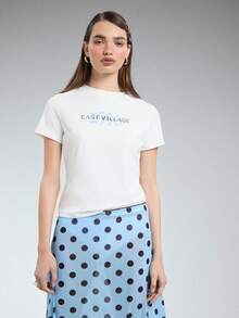 COUREZ Short Sleeve Shrunken Fit T-Shirt / Y2K Casual Autumn Summer For Women Going Out Everyday Fall Top White - Pale Yellow - View 6