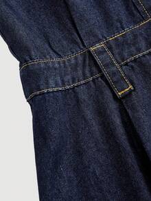 SHEIN Teen Girls Fashion Casual Y2k Vintage Cool Dark Blue Denim Sleeveless V-Neck Dress For Rave Outfits - Blue - View 5