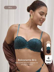 Bralution 女士胸罩，4 件套，半杯，性感蕾丝，多色内衣 - 彩色 - 查看 1