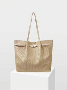 MOTF WOMEN'S FASHION APRICOT TOTE BAG, EXQUISITE STRAPS, RETRO WOVEN EMBOSSED MATERIAL SHOULDER BAG, LARGE CAPACITY COMMUTER BAG - Apricot - View 3