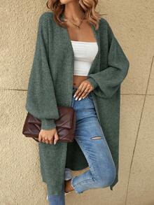 SHEIN Tall CURVE Plus Size Drop Shoulder Ribbed Knit Duster Cardigan,Long Sleeve Tops Long Cardigan For Women Plus Size Cardigan Curve Cardigan Tall Curve Cardigan In Fall/Winter - Green - View 6
