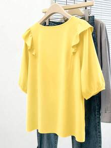 GlowEve CURVE Camisa de talla grande casual versátil de unicolor con ribete de volantes - amarillo ganso - Ver 2