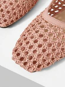 Mnmlis Women's New Fashion Woven Hollow Slip-On Flat Square Toe Loafers - Pink 1 - View 3