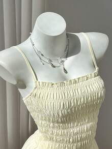 Elamini Sexy Sweet Style Solid Color Waist-Defining Slimming A-Line Cake Dress Spaghetti Strap Dress - Pale Yellow - View 1