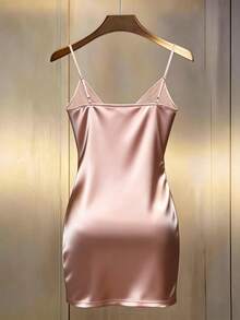 GlowEve Women's Solid Color Pleated Fashion Elegant Sexy Spaghetti Strap Short Dress Party Night Out Rose Gold Summer - Pink - View 2