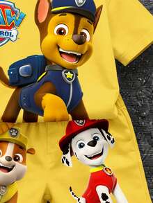 SHEIN | PAW Patrol 小男孩圓領字母卡通圖案短袖T恤與短褲休閒日常套裝 - 彩色 - 查看 4