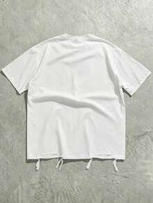 ROMWE MEN Street Life Men's Casual Fashion Heavy Rhinestone Embellished Short Sleeve Crew Neck T-Shirt - White - View 3