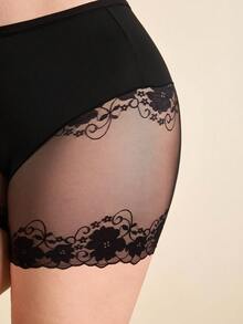 Hourtrue 1条装女士高腰加大码内裤 0XL-4XL，柔软舒适弹力面料，优雅蕾丝拼接设计，透气支撑，多条装日常穿着内衣 - 黑色 - 查看 8