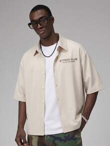 STYNVO Men's Casual Letter Print Shirt, Summer - Apricot - View 2