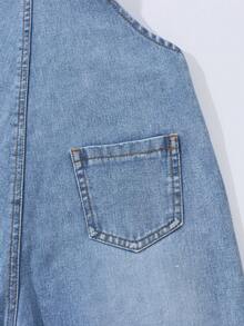 SHEIN Celana Jeans Denim Biru Muda Klasik Model Lurus dan Lebar untuk Remaja Perempuan, Bordir Berbentuk Hati, Kancing Logam, Saku Belakang, Cocok untuk Musim Panas, Sekolah, dan Olahraga. - Light Wash - View 6