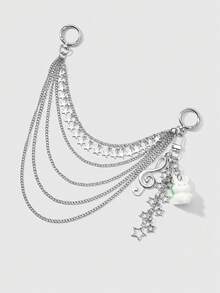 ROMWE Kawaii 1 Ins Creative Silver Note Multi-Layer Hollow Chain Star Pendant Cartoon Flocking Rabbit DIY Keychain Bag Pendant, Girls Wear Holiday Gifts Every Day - Silver - View 4