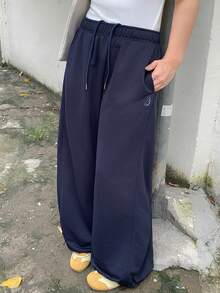 Dazy Plus 美式女款休閒商務休閒運動寬腿運動褲，彈性腰頭，青少年女孩大尺碼，夏季海軍藍 - 藏蓝色 - 查看 5