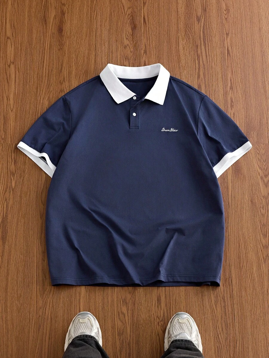 EASEVO Men's Plus Size Summer Casual Colorblock Patchwork POLO Shirt Golf Navy Blue And White - Navy Blue - View 1