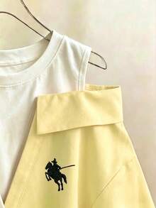GlowEve 女款假兩件刺繡襯衫，夏季套裝，女款度假套裝，黑白拼接上衣度假套裝女款 - 鵝黃色 - 查看 3