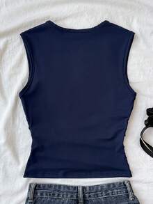 SHEIN Camisetas de niña preadolescente, camisetas de verano con pliegues laterales de color sólido, caja sorpresa [3 sets aleatorios, se envía 1 set] - Azul Marino - Ver 2