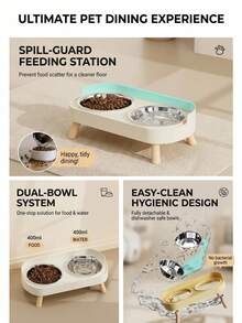 PETSIN Stainless Steel/PVC Pet Bowl Set With Stand, Dual Bowls, Suitable For Small Dogs And Cats, With Splash Guard - Pet Feeder - 150ml - View 3
