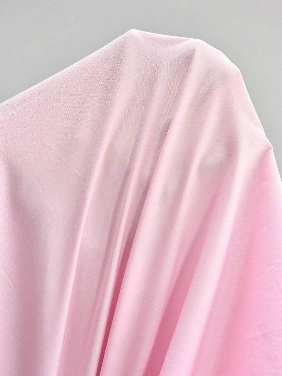 Elegant Gentle Casual Minimalist Pure Cotton Stand Collar Button Pleated Tie-Up Lantern Puff Mid-Sleeve Everyday Women's Dress Summer Soft Pink