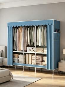 1Large-Capacity Portable Wardrobe, Modern And Simple, With A High-End Style. It Features A Solid-Color Patterned Fabric Cover And A Simple Garment Organizer. It Is Designed With Multiple Independent Hanging Areas And Storage Drawers For Storage Space - Multicolor - View 7