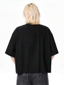 ROMWE MEN Street Life Men's Solid Color Casual Versatile Daily Travel Shirt - Black - View 3