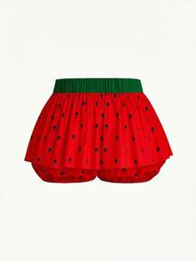 Sweetra Plus Size Watermelon Print Elastic Waist Cute Bow Decor Shorts Vacation Red Summer Wedding Guest Casual - Multicolor - View 2
