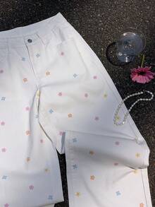 Pantalones vaqueros casuales con estampado de lunares para mujer, pantalones con estampado de lunares, pantalones con estampado de lunares, pantalones lindos, pantalones casuales - Blanco 4 - Ver 5