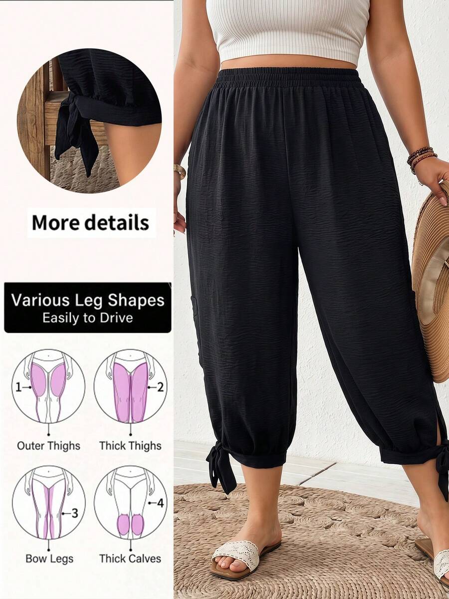 SHEIN CURVE+ Plus Size Women's Cool Fabric Black 7-Inch Pants Formal Vacation Summer Casual