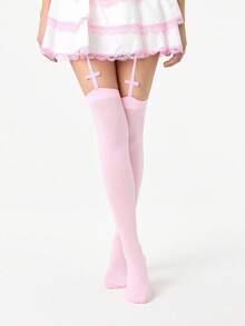 ROMWE Goth 1Pair Of Dopamine Pink Cross Stockings - Pink - View 2