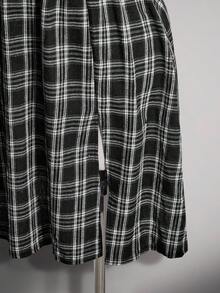 SHEIN ICON Große Größen Y2K Vintage Kleid mit quadratischem Ausschnitt und Karomuster, Midi-Kleid mit Schlitz vorne, Vintage Gothic Punk Kleid - Schwarz und Weiss - Übersicht 5