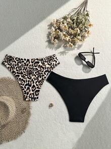 SHEIN Swim Curve 2026 Women's Plus Size Summer Bikini Swimwear Bottoms 2pcs Set Side Ruched Minimalist Greek Goddess Versatile Casual Sexy Triangle Panties Beach Beige - Multicolor - View 2