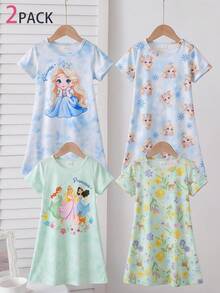 Genkimix Kids 女童幼兒簡約時尚粉色與灰色可愛卡通羊印花2件組短袖長版睡袍家居服 - 藍色 - 查看 6