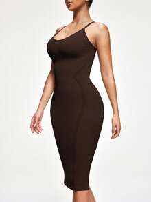 SHAPORA Vestido de control de cintura y abdomen con tirantes ajustables - Prenda interior moldeadora sin costuras - Marrón Chocolate - Ver 4