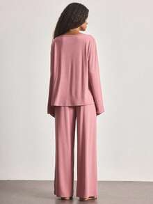 Ocili Minimalist Casual Comfortable Collarless Soft Pajama Set For Women Lounge Dusty Pink Autumn - Dusty Pink - View 3