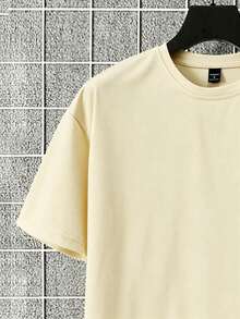Manfinity Homme Men's Short Sleeve Crew Neck Drop Shoulder T-Shirt And Drawstring Pocket Shorts Solid Color 2-Piece Set - Beige - View 5