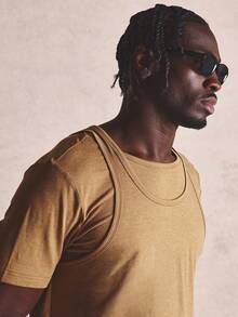Musero Double Layered Top Scoop Neck Tank Top Relaxed Slim Fit Spring Summer Essentials - Brown - View 5