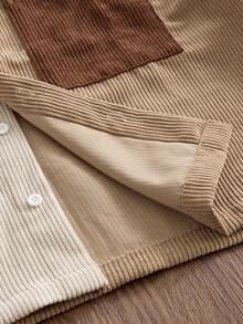 SWAVVY Men's Spring/Summer Patchwork Corduroy Short Sleeve Shirt - Khaki - View 6