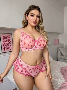 PetitDoll 2pcs Women's Sweet Heart Print Bra Set With Underwire - Pink - View 3