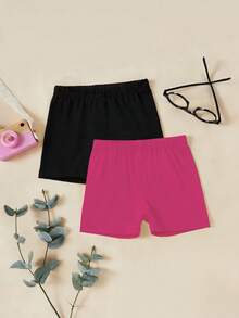 SHEIN Vintaside Kids 2pcs/Set Legging Lucu, Nyaman, dan Berwarna-warni untuk Anak Perempuan, Cocok untuk Pemakaian Sehari-hari Musim Semi/Panas, Olahraga dan Kasual, Set Celana Pendek Putih Sederhana dan Nyaman - MultiWarna - View 6