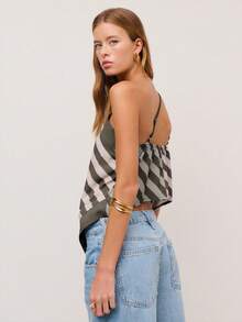 Nöista Striped Halter Top Featuring Adjustable Straps And A Bow Tie Back, Perfect For Summer, Fall, Vacation, Beach And Party Looks, Festival Looks - Olive Green - View 5