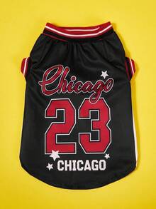 PETSIN 1pc Pet Dog Cat Chicago Black Number 23, Red Number 23 Jersey Striped Print Comfortable And Fashionable Sleeveless Vest - Multicolor - View 24
