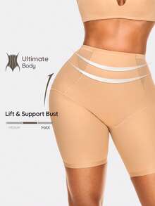 SHAPORA Shorts de moldeado de cintura alta sólidos - Albaricoque - Ver 1