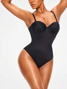 SHAPORA Body pour femme en couleur unie, de style simple et amincissant, avec bretelles - Noir - Voir 4