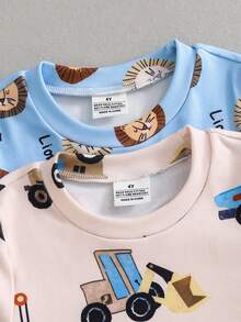 Boy's And Young Boy Cute Cartoon Print Short Sleeve Long Pants Knit Snug Fit Pajama Loungewear Set - Multicolor - View 6