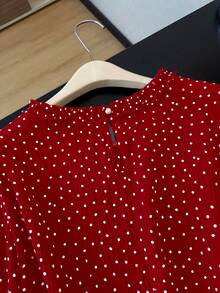 GlowEve CURVE Plus Size Women's New French Elegant Ruffle Edge Polka Dot Puff Short Sleeve Blouse, Unique Exquisite Top - Multicolor - View 4